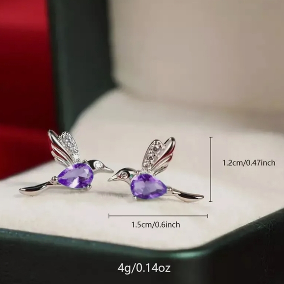 Purple Hummingbird Earrings Purple - Picture 3 of 4